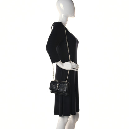 Saint Laurent Calfskin Crocodile Embossed Monogram Sunset Top Handle Chain Wallet Black 2 of 9