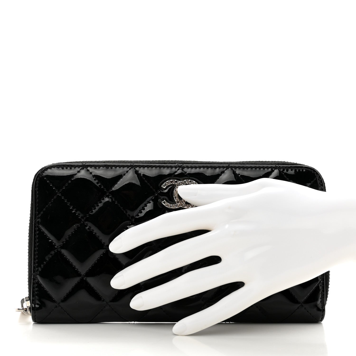 Chanel Patent Quilted Brilliant Zip Around Wallet Black 2 of 9