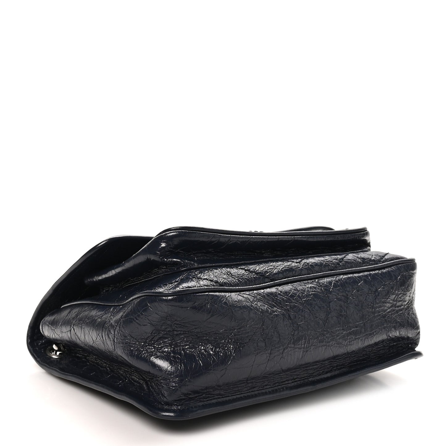 Crinkled Calfskin Matelasse Monogram Medium Niki Chain Satchel Deep Marine