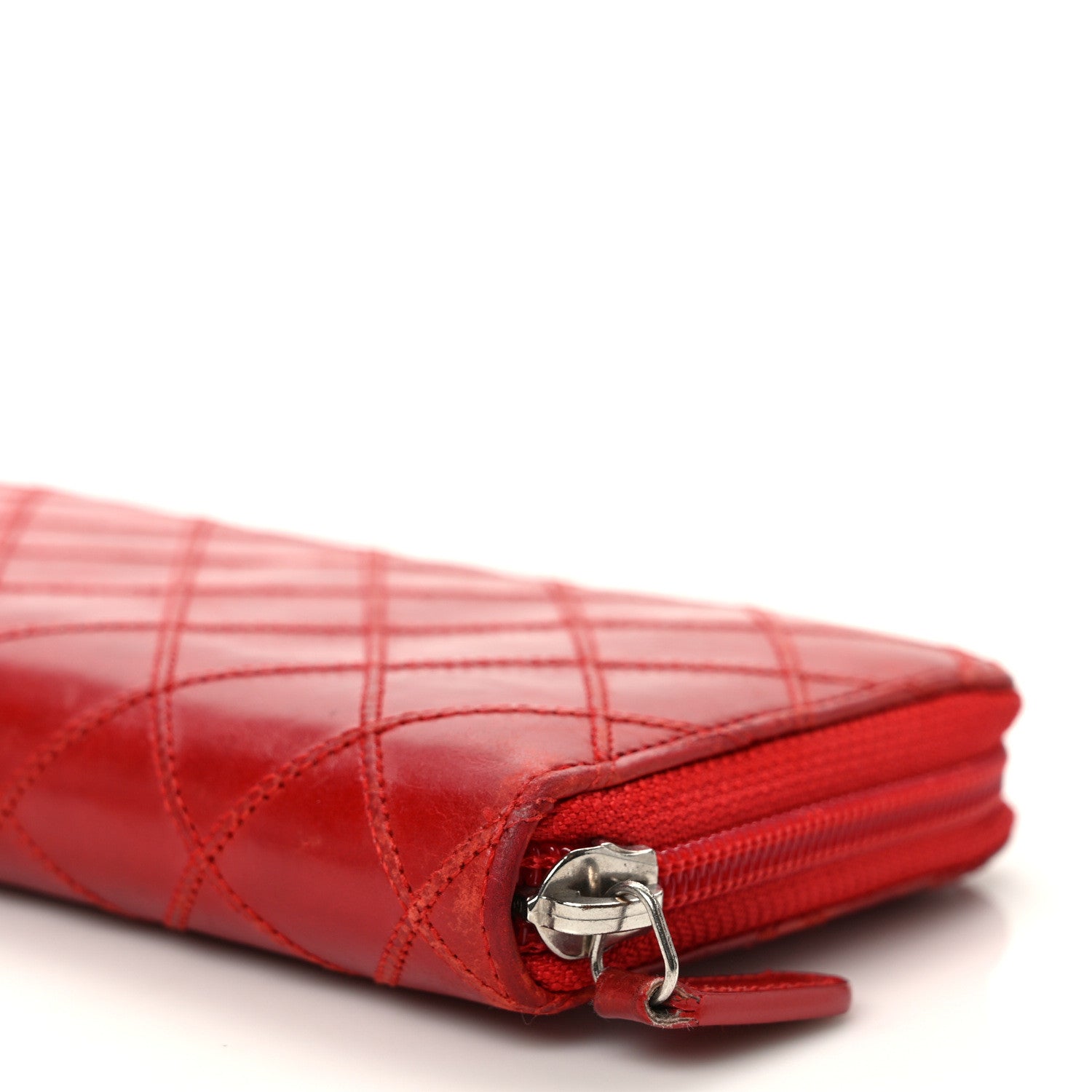 Chanel Calfskin Diamond Stitch Zip Around Wallet Red 9 of 9