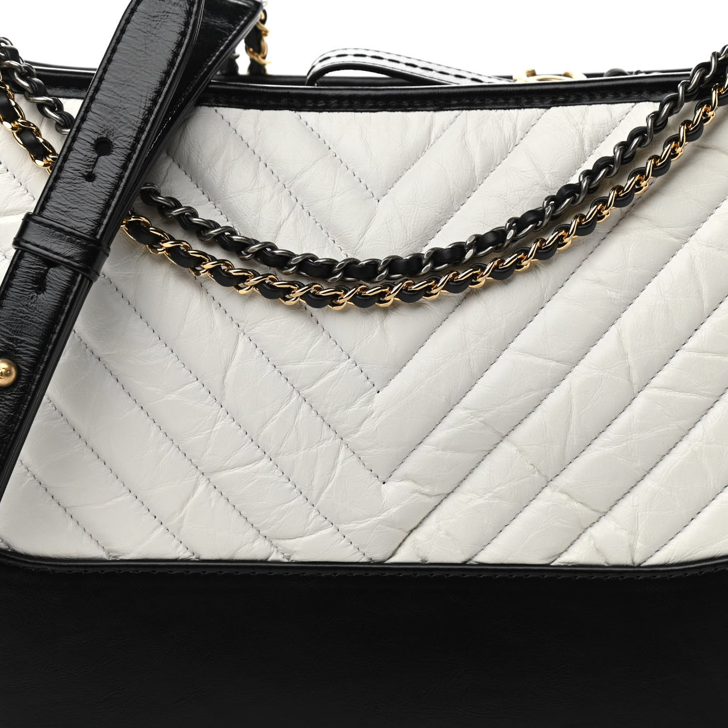 Aged Calfskin Chevron Quilted Medium Gabrielle Hobo White Black