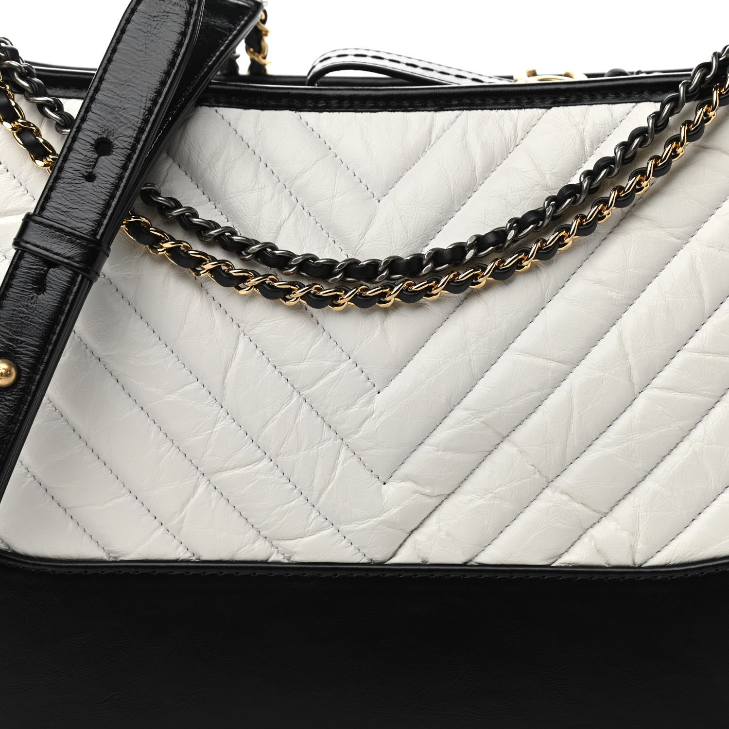 Chanel Aged Calfskin Chevron Quilted Medium Gabrielle Hobo White Black 8 of 10