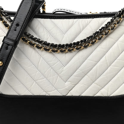 Chanel Aged Calfskin Chevron Quilted Medium Gabrielle Hobo White Black 8 of 10