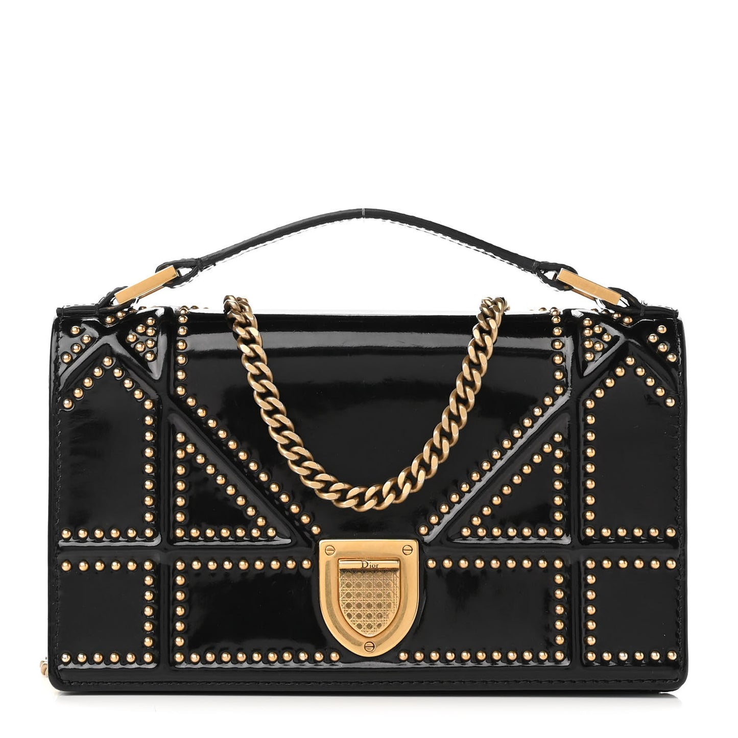 Patent Studded Diorama Flap Bag Black