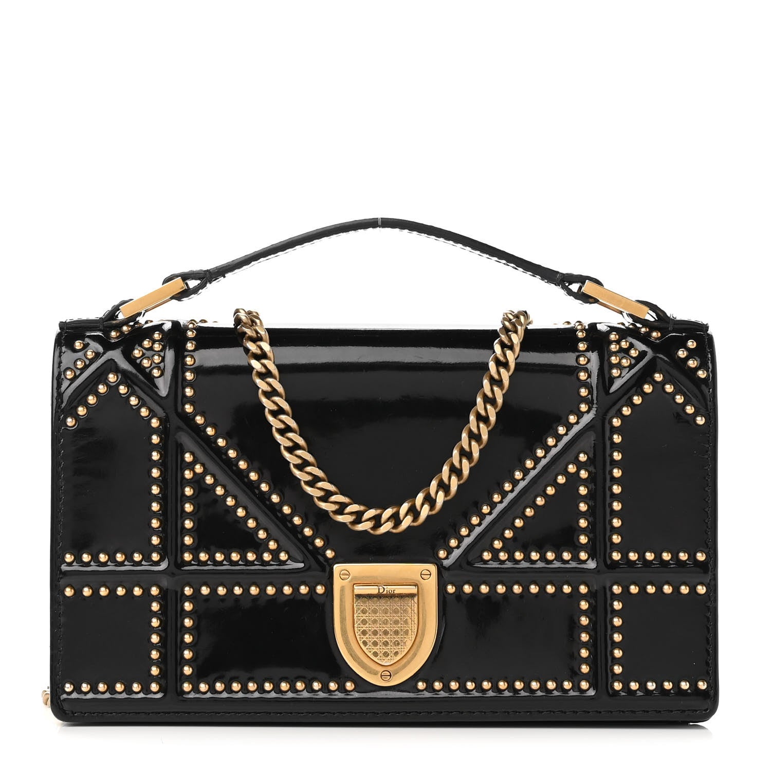 Christian Dior Patent Studded Diorama Flap Bag Black 1 of 8