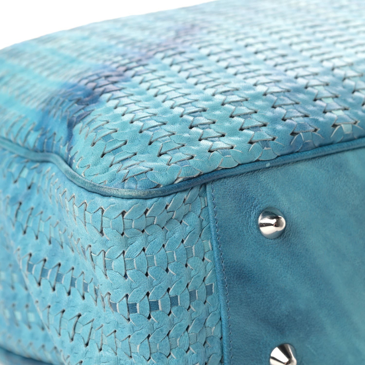 Christian Dior Calfskin Woven Dior Soft Shopping Tote Light Blue 5 of 6