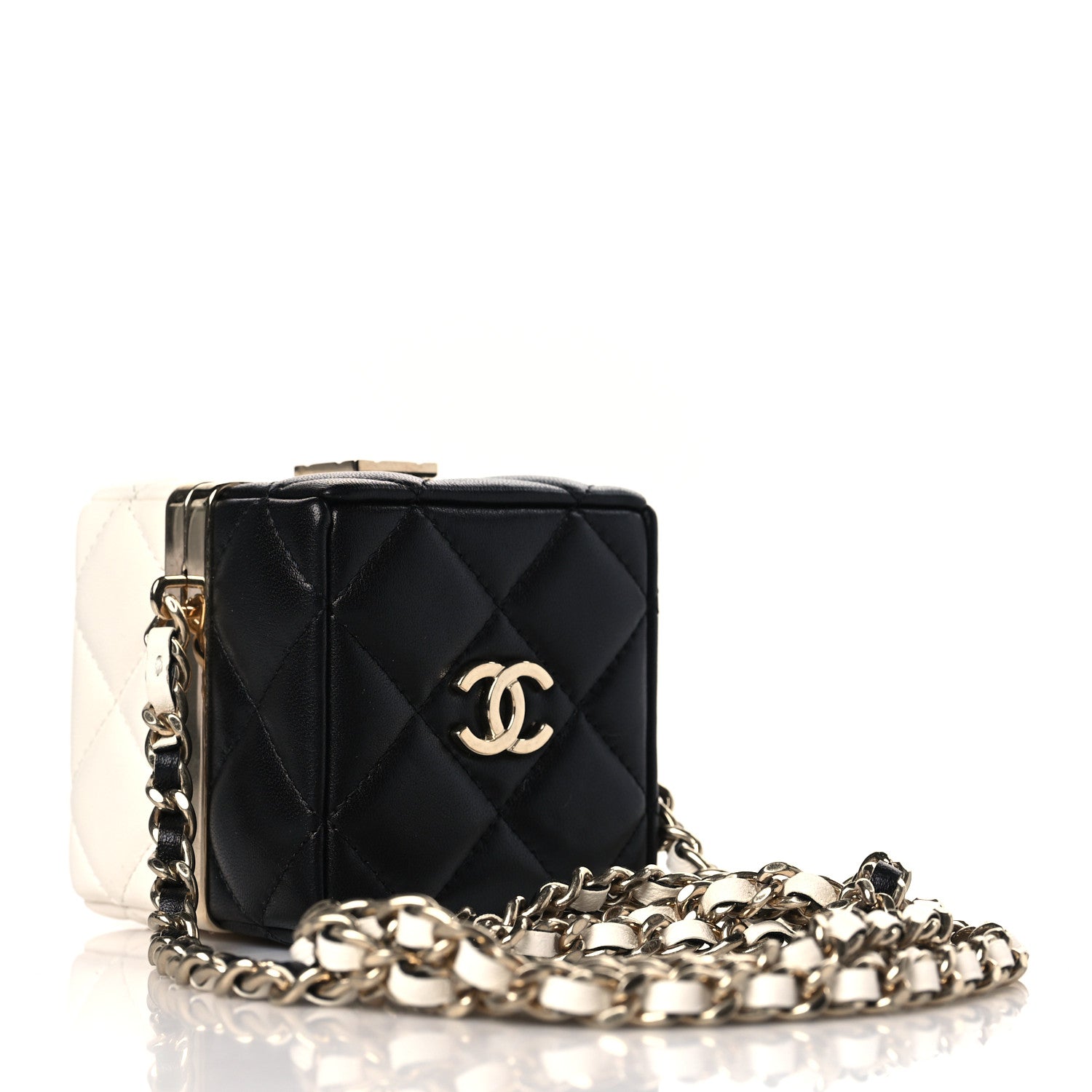 Chanel Lambskin Quilted Clutch With Chain Black White 3 of 10