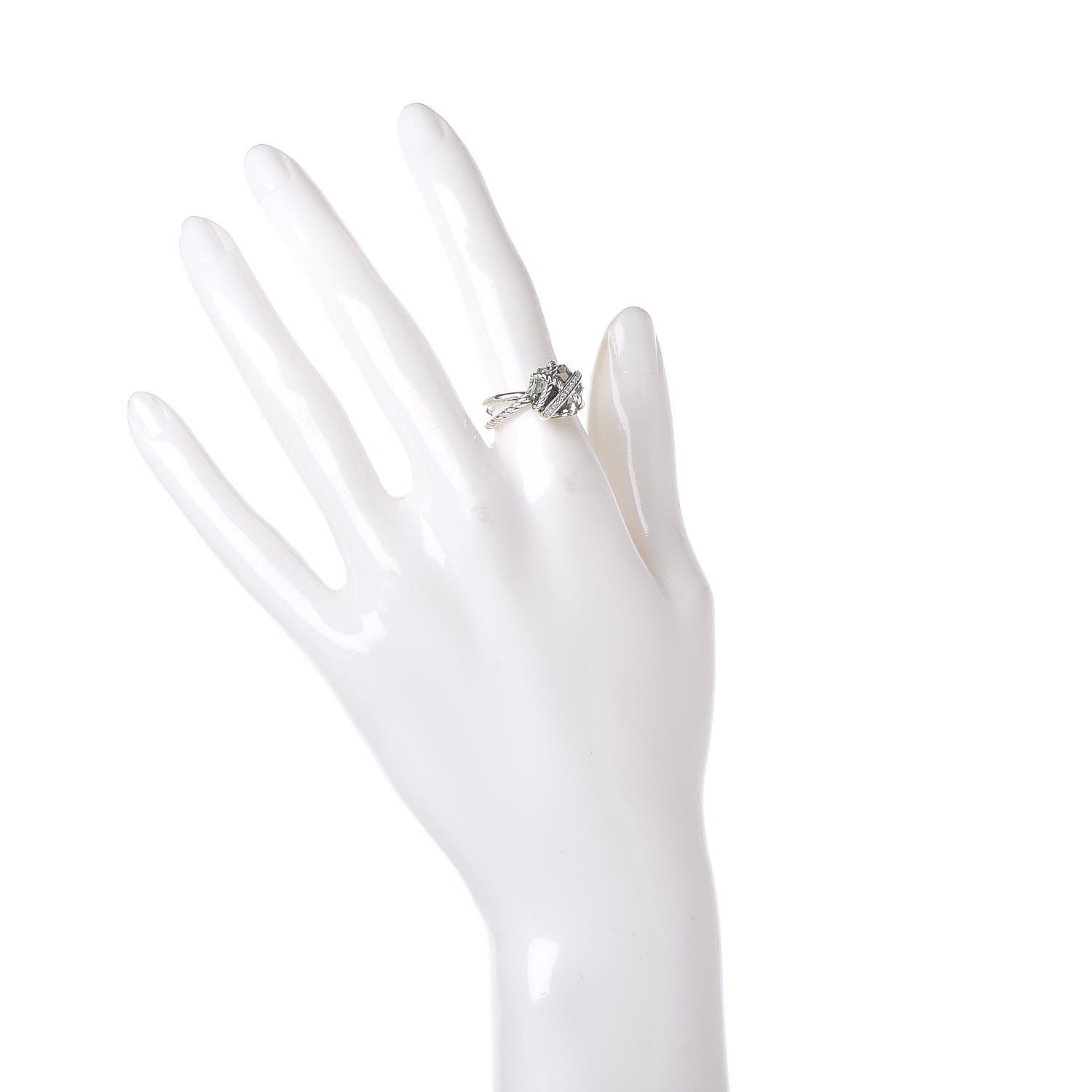 David Yurman Sterling Silver Diamond Prasiolite 10mm Cable Wrap Ring 50 5.5 2 of 5