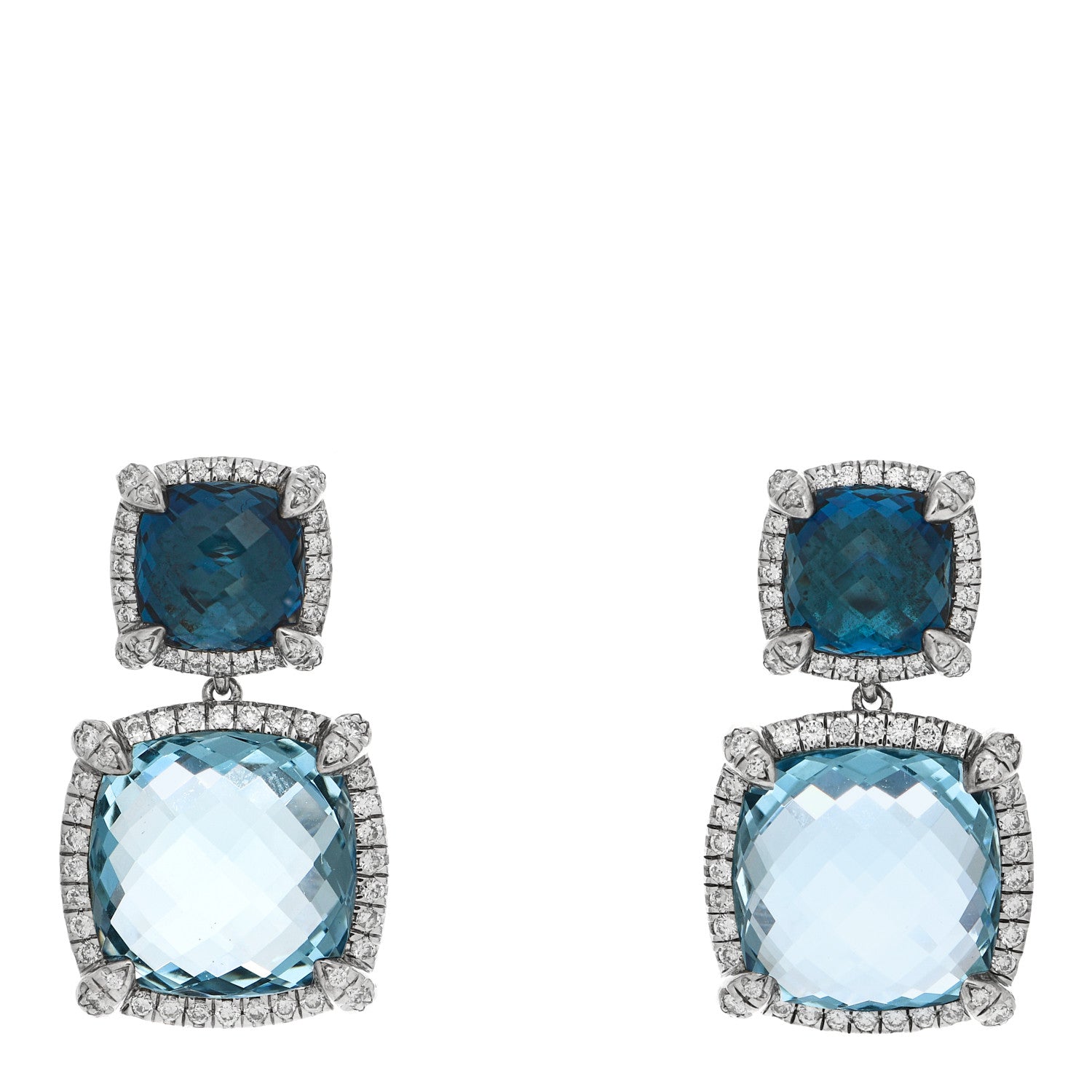 David Yurman Sterling Silver Hampton Blue Topaz Diamond Chatelaine Bezel Drop Earrings 1 of 4