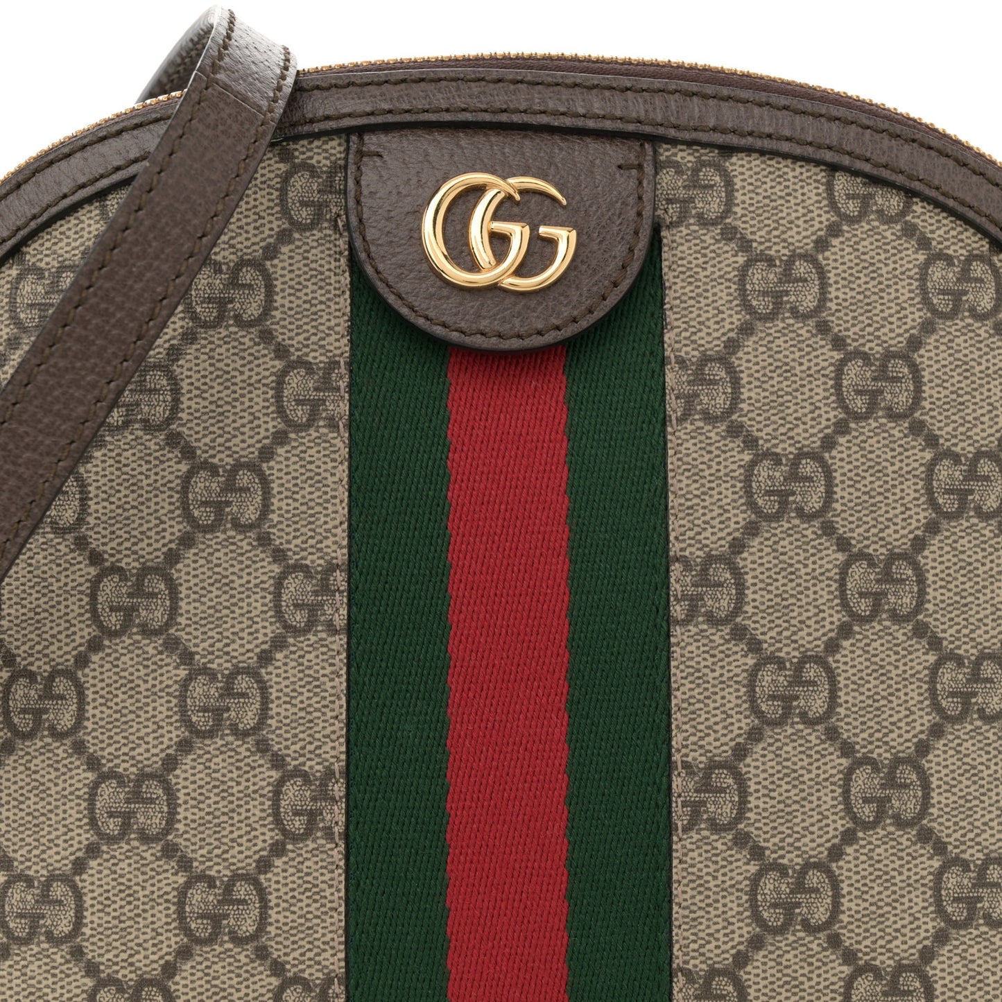 GG Supreme Monogram Textured Dollar Calfskin Web Small Ophidia Dome Shoulder Bag Beige Ebony New Acero