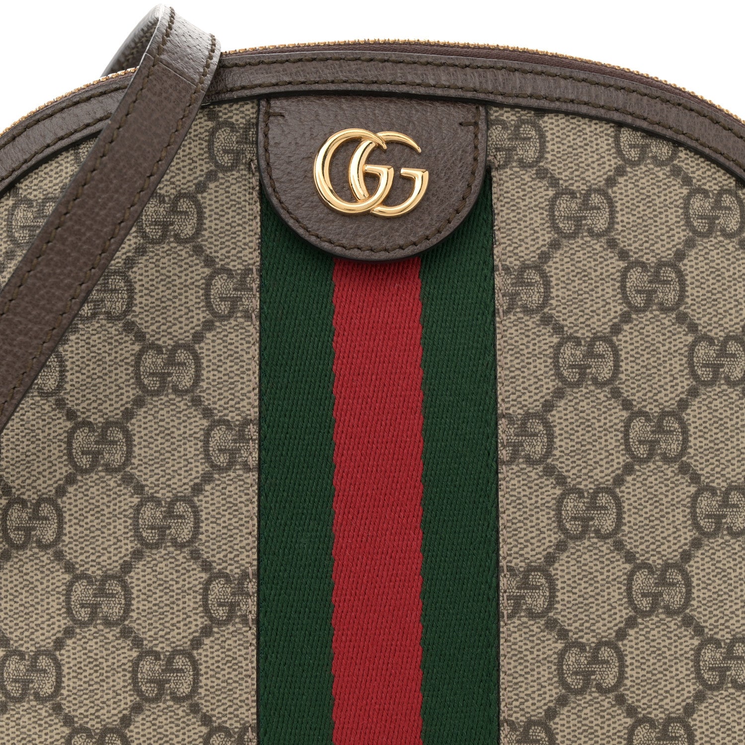Gucci GG Supreme Monogram Textured Dollar Calfskin Web Small Ophidia Dome Shoulder Bag Beige Ebony New Acero 8 of 10