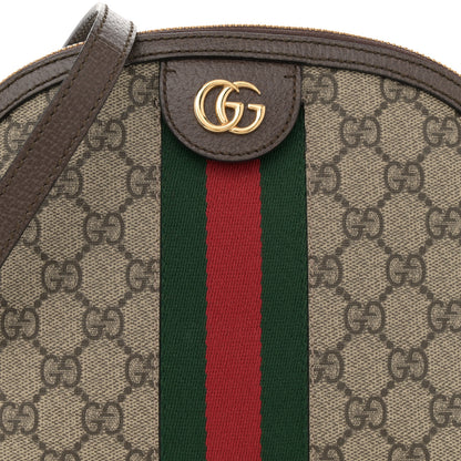 Gucci GG Supreme Monogram Textured Dollar Calfskin Web Small Ophidia Dome Shoulder Bag Beige Ebony New Acero 8 of 10