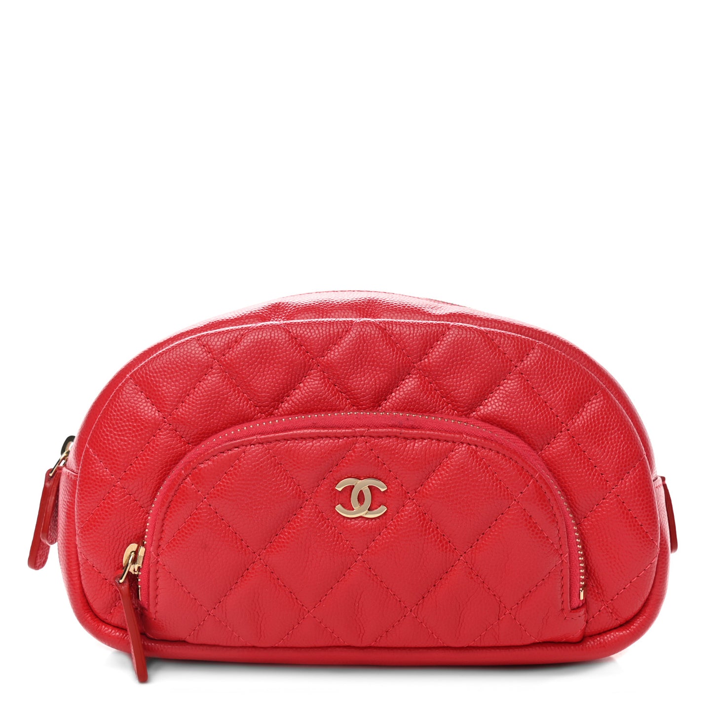 Caviar Quilted Round Cosmetic Case Red