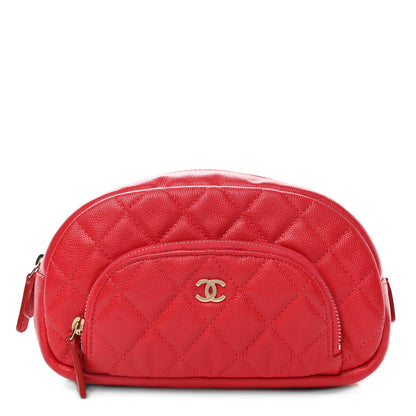 Chanel Caviar Quilted Round Cosmetic Case Red 1 of 11