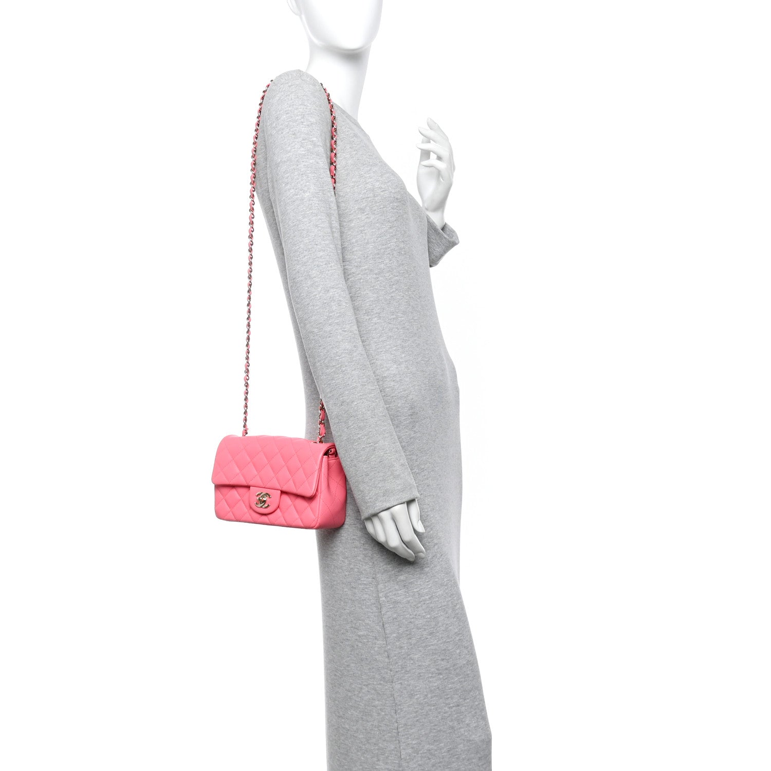 Chanel Lambskin Quilted Mini Rectangular Flap Pink 2 of 12