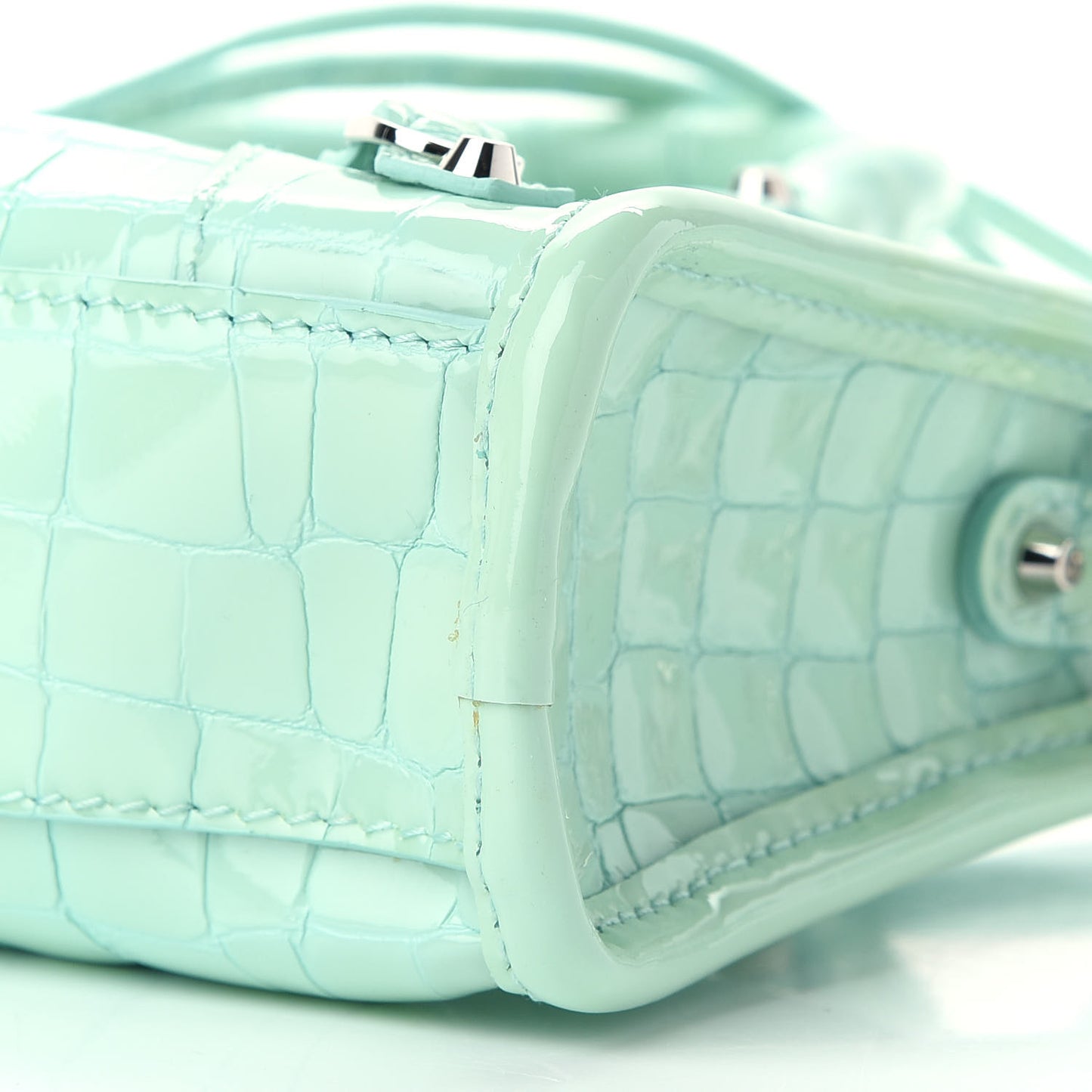 Patent Crocodile Embossed Classic Silver Hardware Nano City Light Green