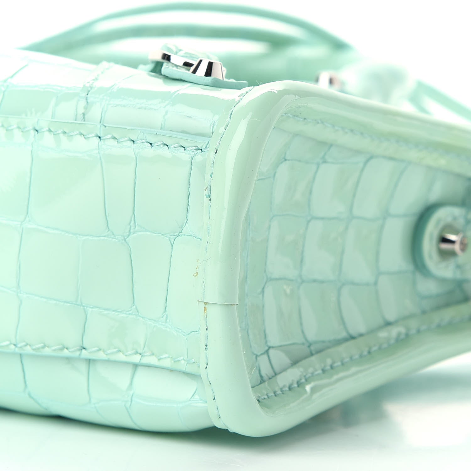 Balenciaga Patent Crocodile Embossed Classic Silver Hardware Nano City Light Green 9 of 9