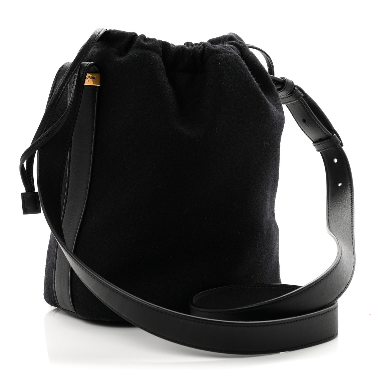 Wool Calfskin Rive Gauche Bucket Bag Black Gold