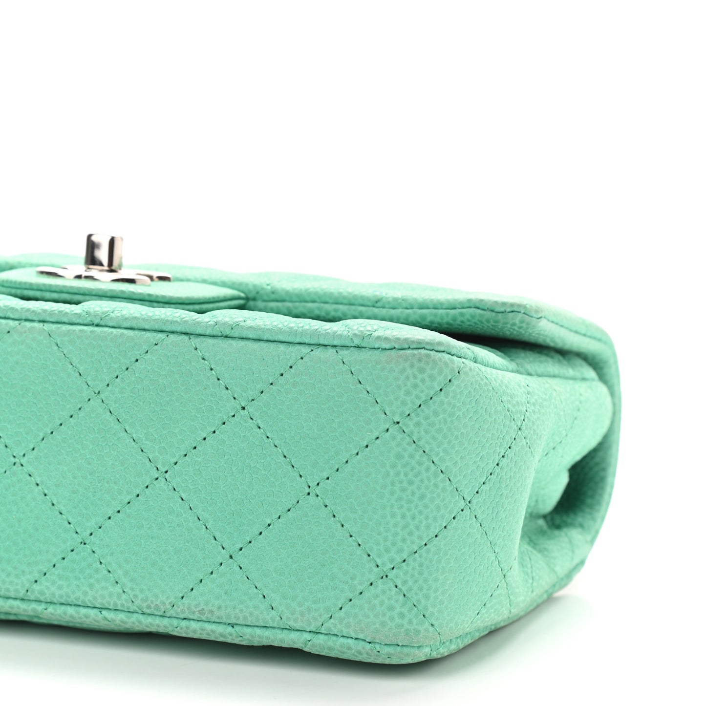 Iridescent Caviar Quilted Mini Rectangular Flap Green