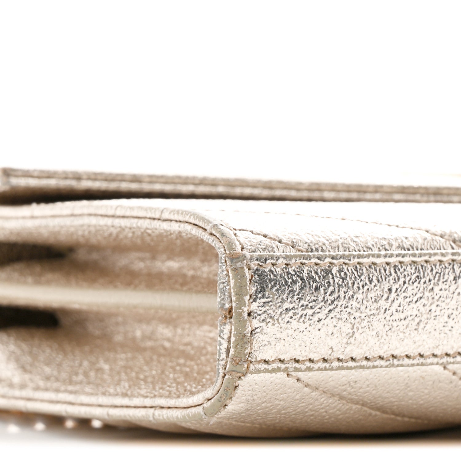 Saint Laurent Metallic Crackled Calfskin Matelasse Chevron Monogram Chain Wallet Gold 10 of 12