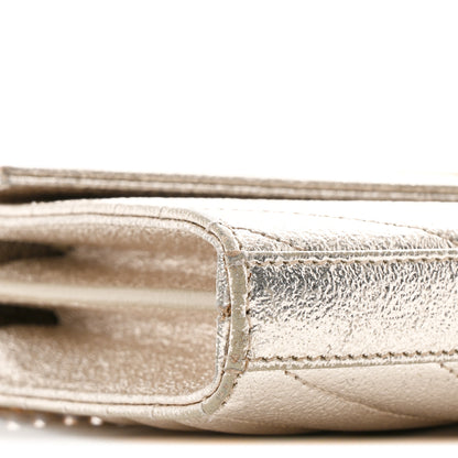 Saint Laurent Metallic Crackled Calfskin Matelasse Chevron Monogram Chain Wallet Gold 10 of 12