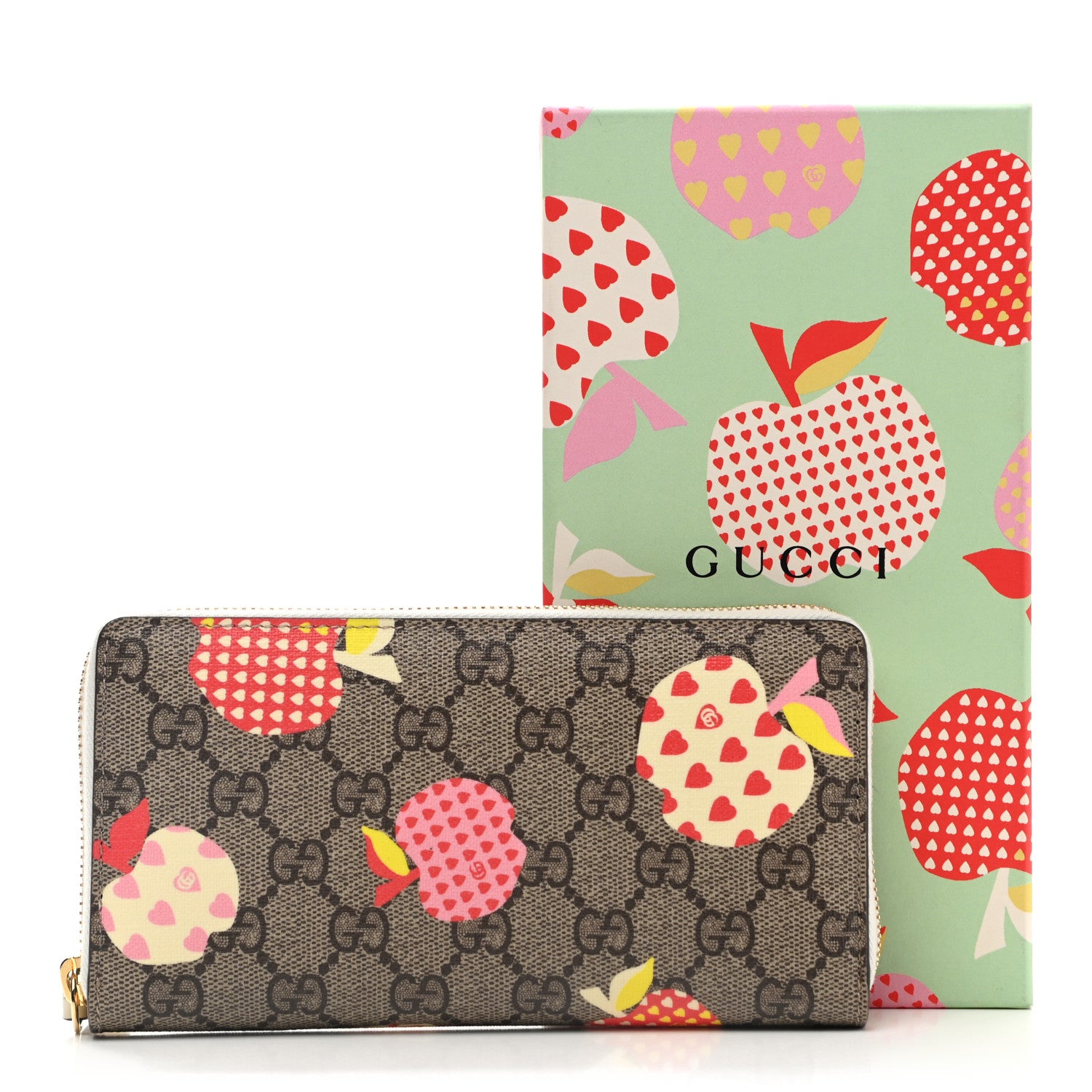 Gucci GG Supreme Monogram Les Pommes Zip Around Wallet Beige Multicolor Mystic White 9 of 9