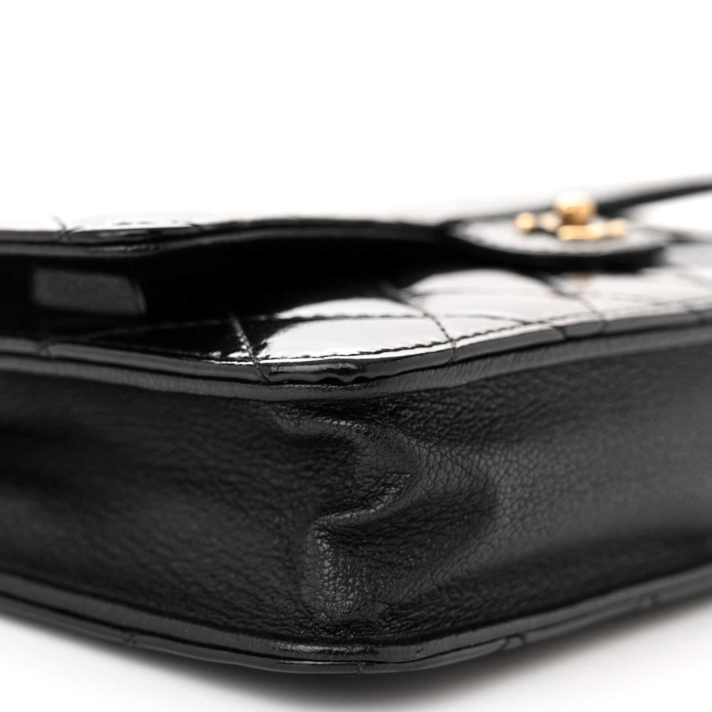 Patent Goatskin Quilted CC Eyelet Wallet On Chain WOC Black