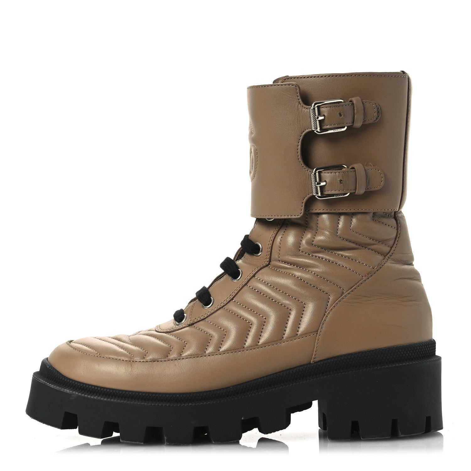Gucci Nappa Frances GG Matelasse Platform Combat Boots 38.5 Natural Tan 1 of 14