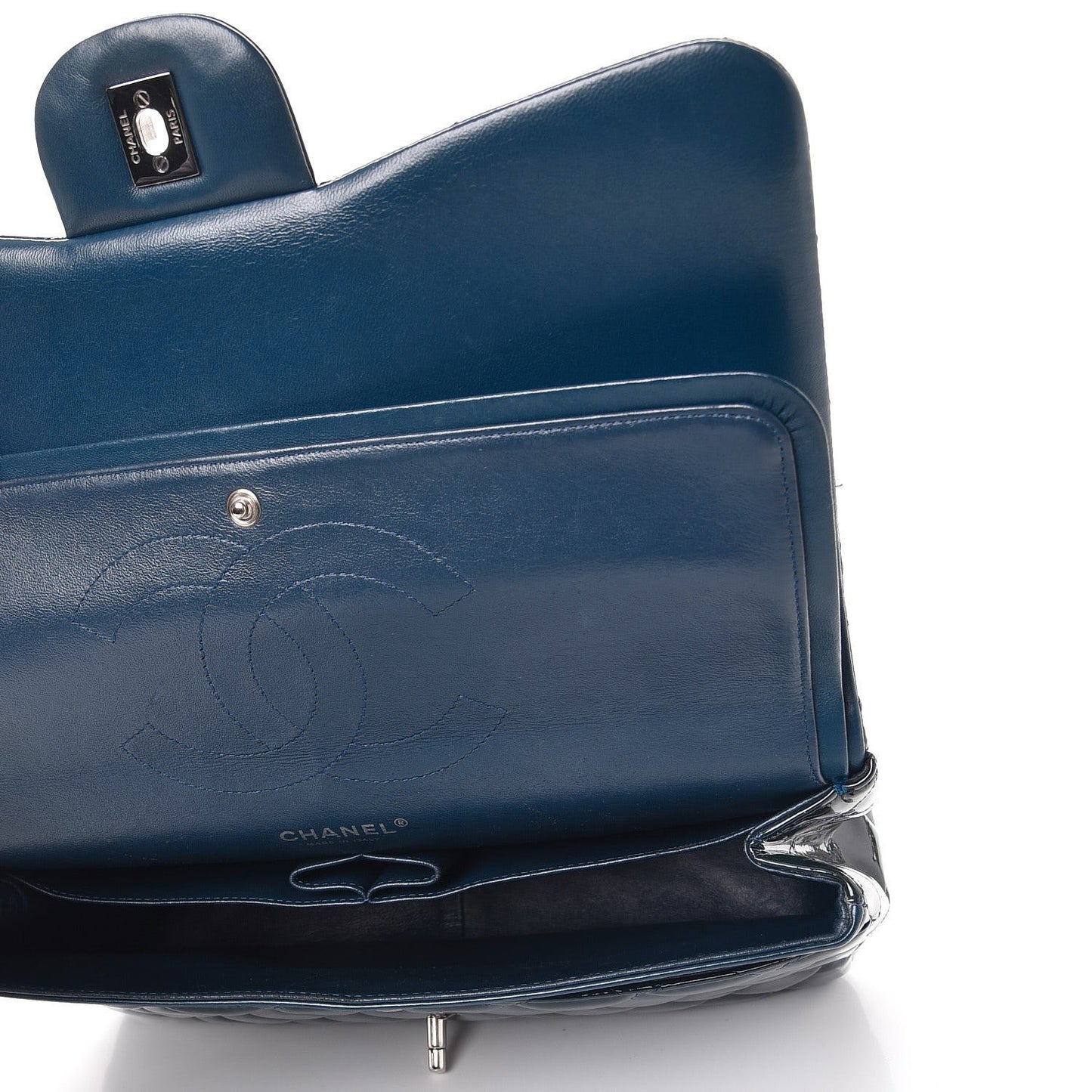 Patent Quilted Jumbo Double Flap Blue