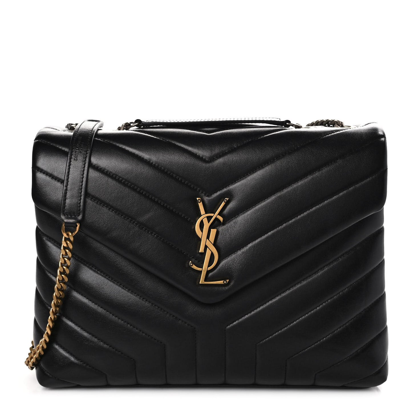 Calfskin Y Quilted Monogram Medium Loulou Chain Satchel Black