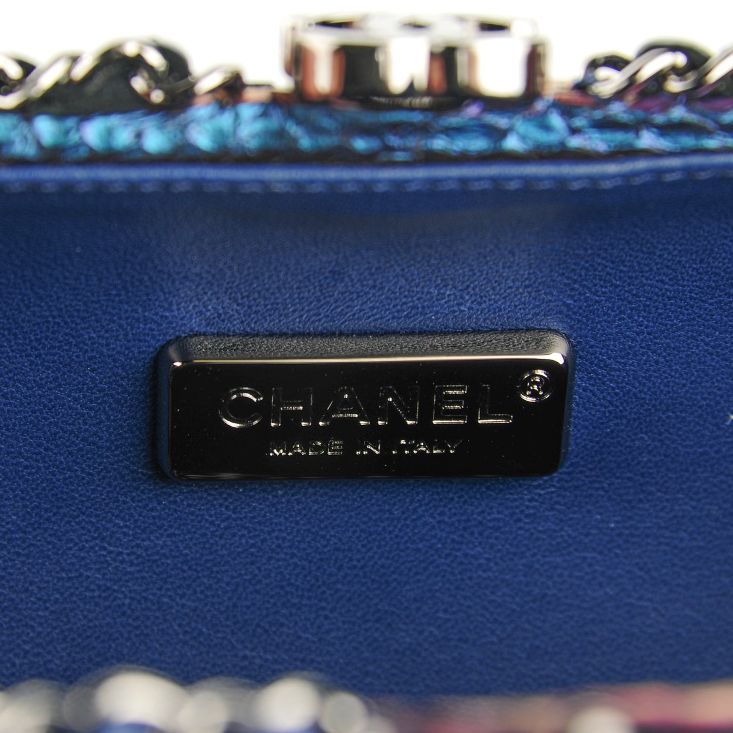 Metallic Python Chain Around Clutch Purple