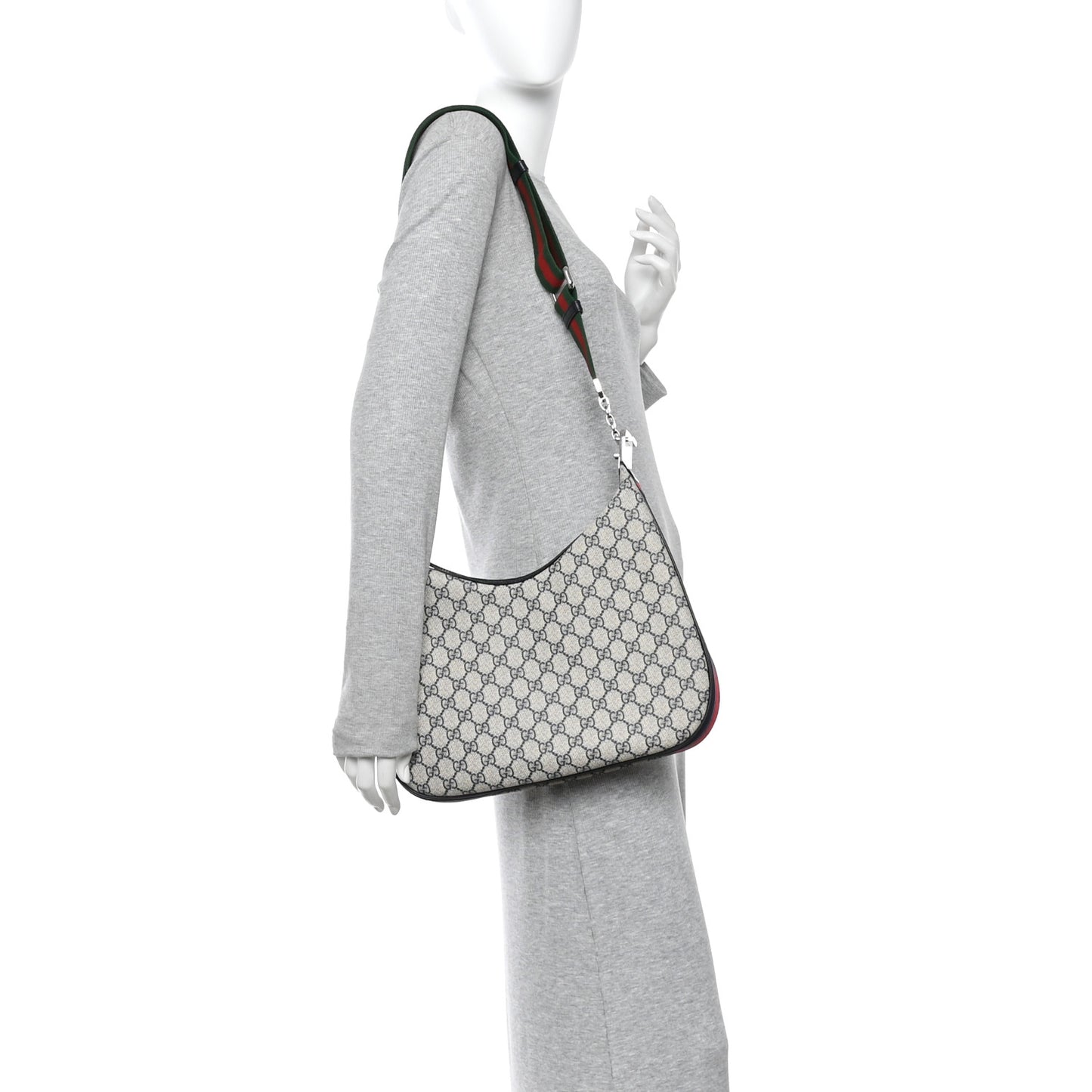 GG Supreme Monogram Textured Calfskin Web Large Attache Shoulder Bag Beige Blue