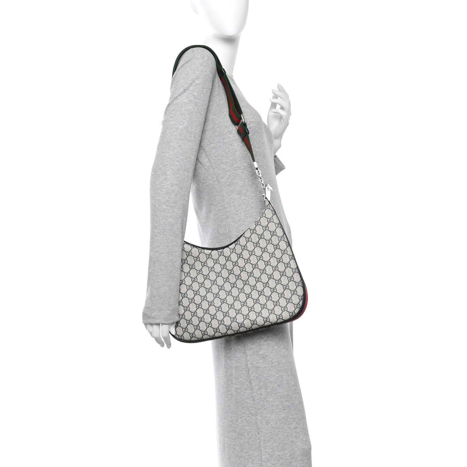 Gucci GG Supreme Monogram Textured Calfskin Web Large Attache Shoulder Bag Beige Blue 2 of 10