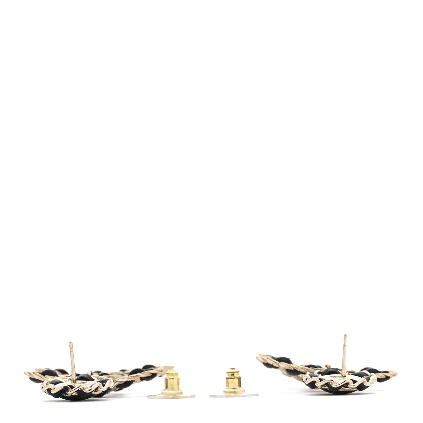 Lambskin CC Chain Drop Earrings Black Gold