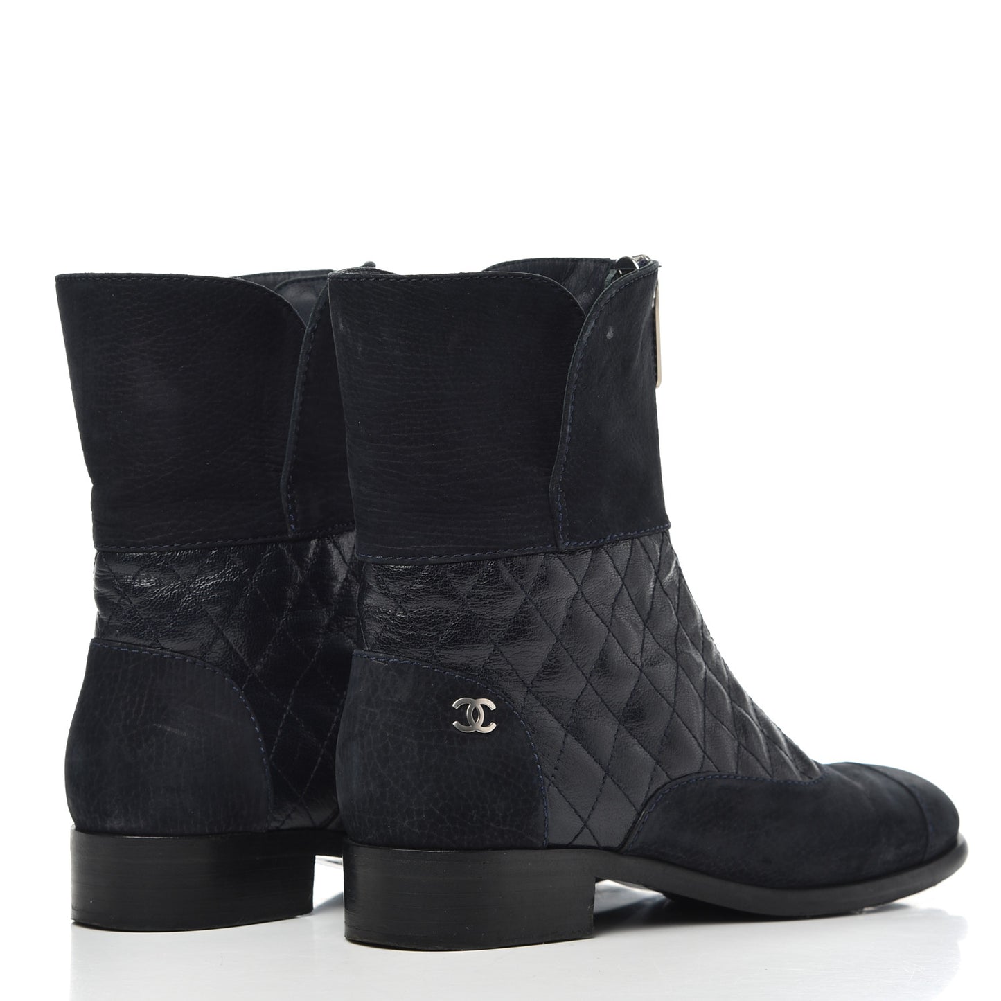 Suede Goatskin Fantasy Quilted Short Boots 37.5 Navy