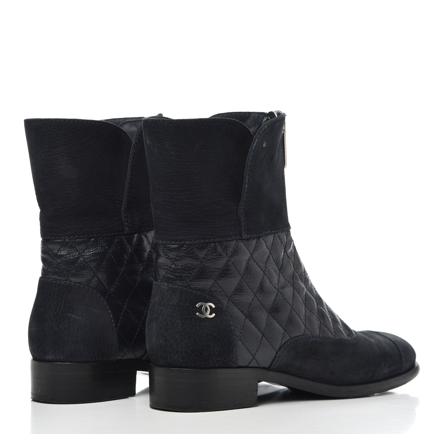 Chanel Suede Goatskin Fantasy Quilted Short Boots 37.5 Navy 4 of 20
