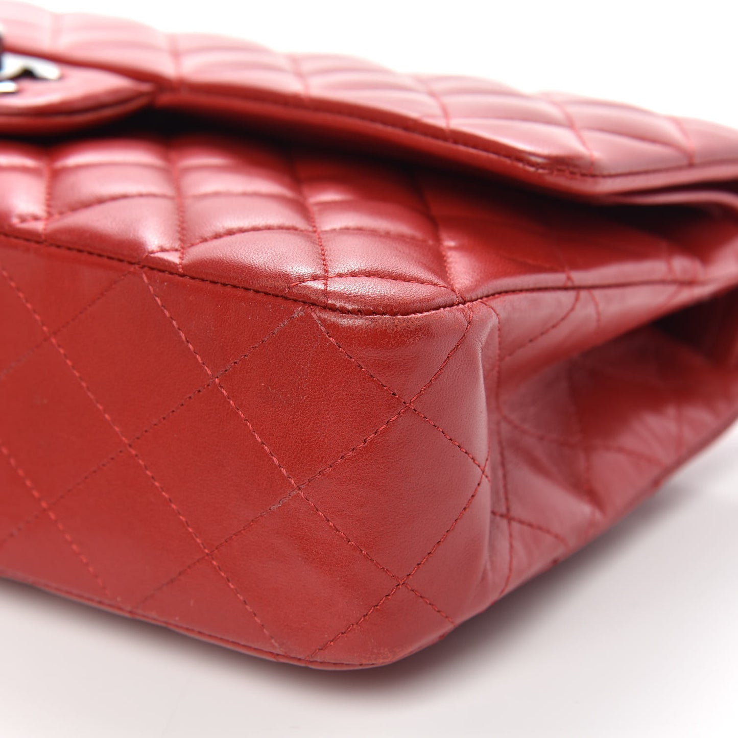 Lambskin Quilted Medium Double Flap Red