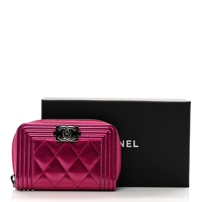 Chanel Metallic Patent Quilted Zip Around Boy Coin Purse Wallet Fuchsia 8 of 8