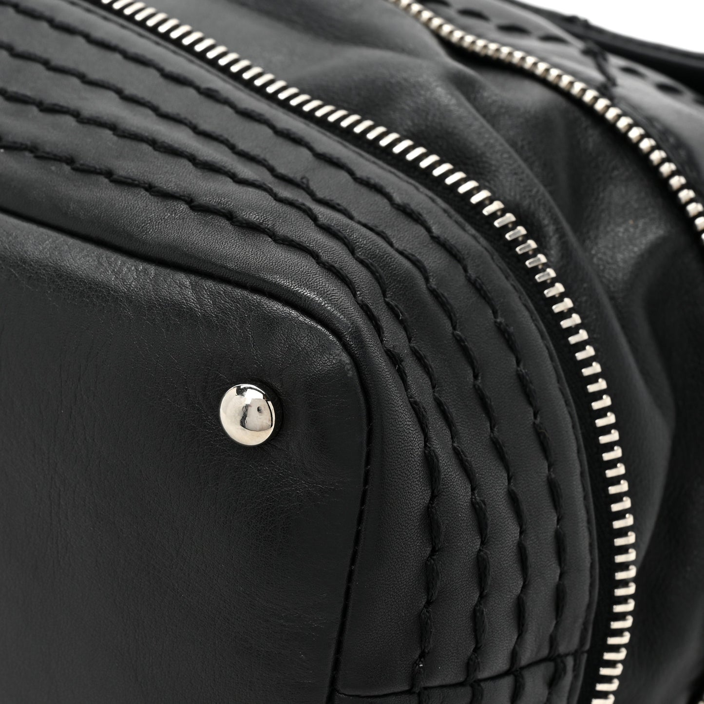 Calfskin Stitched Large Expandable Flap Bag Black