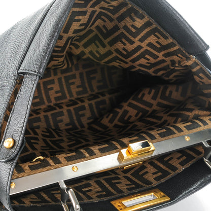 Fendi Goatskin Zucca Large Peekaboo Iconic Satchel Black Tobacco 6 of 9