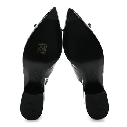 Chanel Crumpled Patent Calfskin CC Bow Slingback Pumps 37 Black 6 of 10