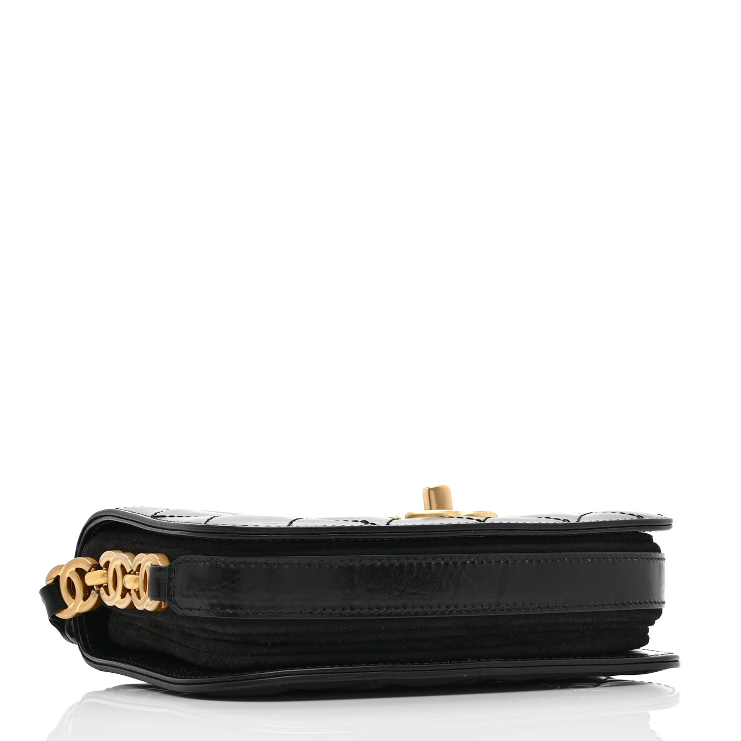 Shiny Calfskin Quilted Suede Goatskin Messenger Black