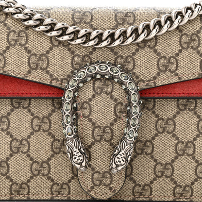 Gucci GG Supreme Monogram Suede Crystal Small Dionysus Shoulder Bag Beige Ebony Vulcanic Red 10 of 12