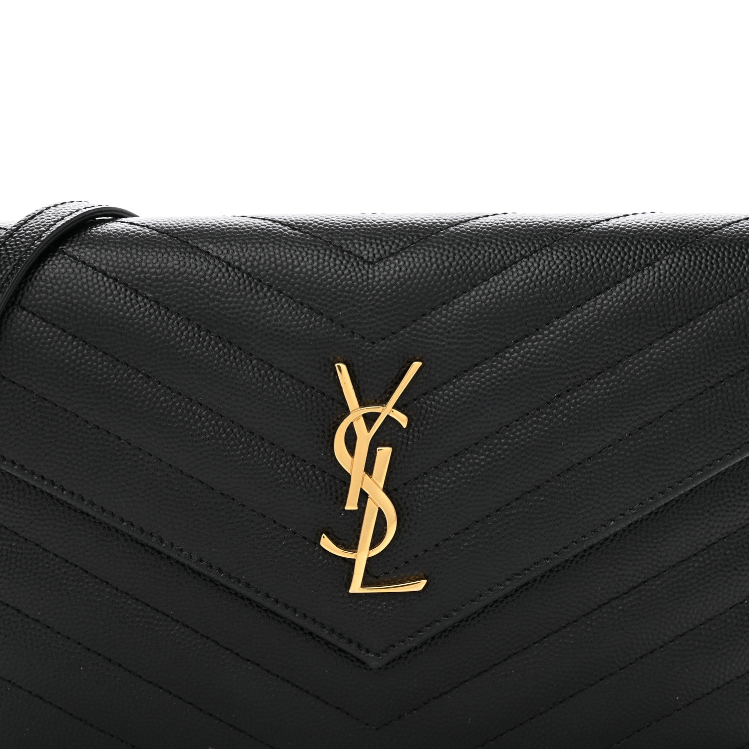 Saint Laurent Grain De Poudre Matelasse Chevron Monogram Envelope Chain Wallet Black 4 of 10