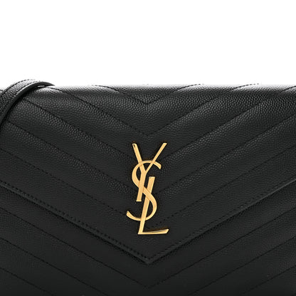 Saint Laurent Grain De Poudre Matelasse Chevron Monogram Envelope Chain Wallet Black 4 of 10