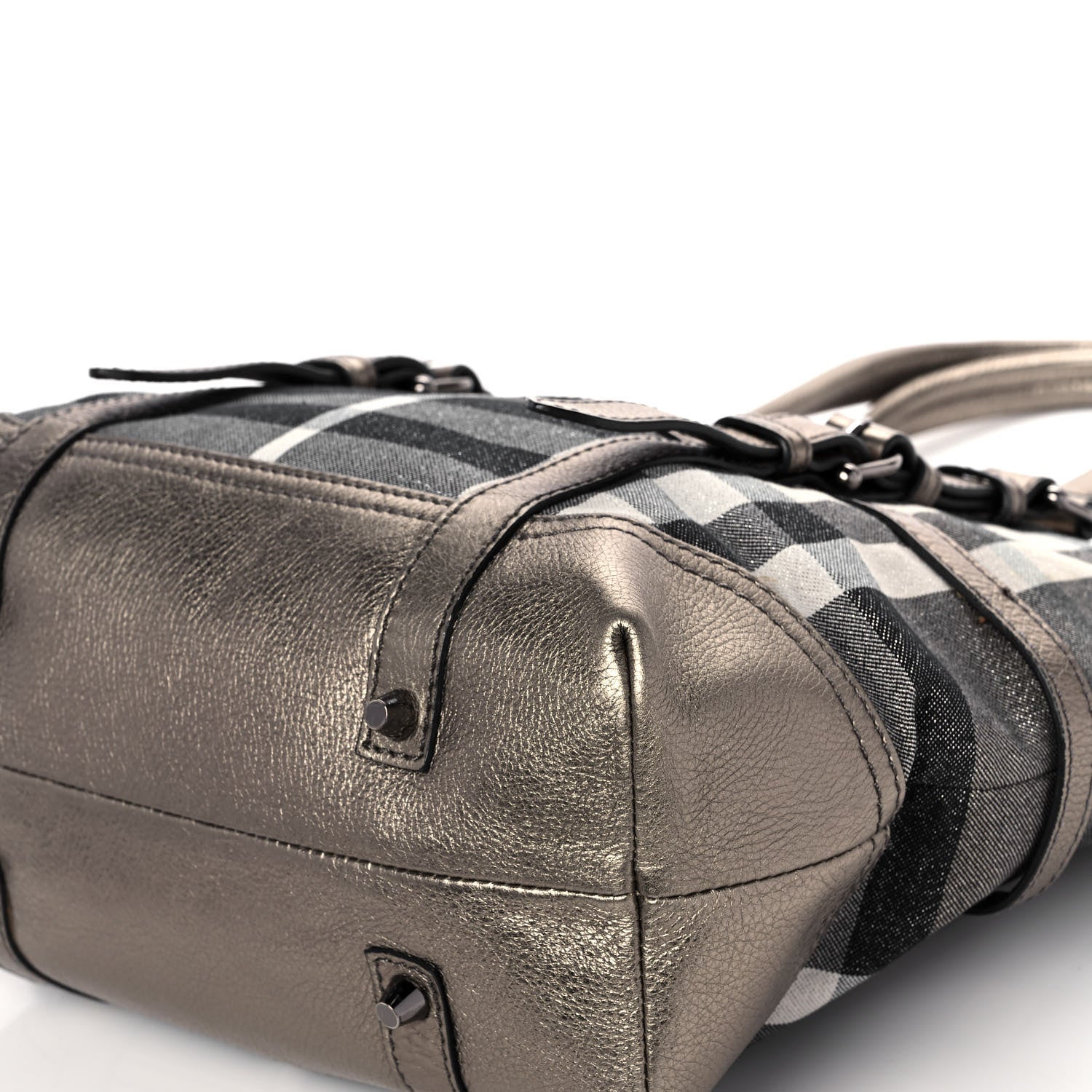 Burberry Metallic Calfskin House Check Tote Pewter 10 of 12