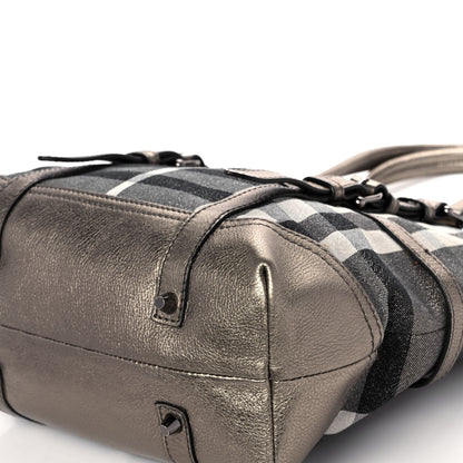 Burberry Metallic Calfskin House Check Tote Pewter 10 of 12