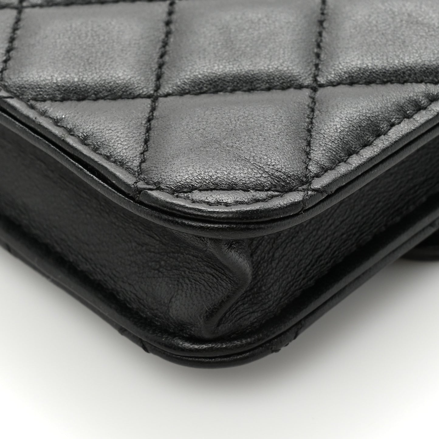 Lambskin Quilted Top Handle Flap Coin Purse With Chain Black