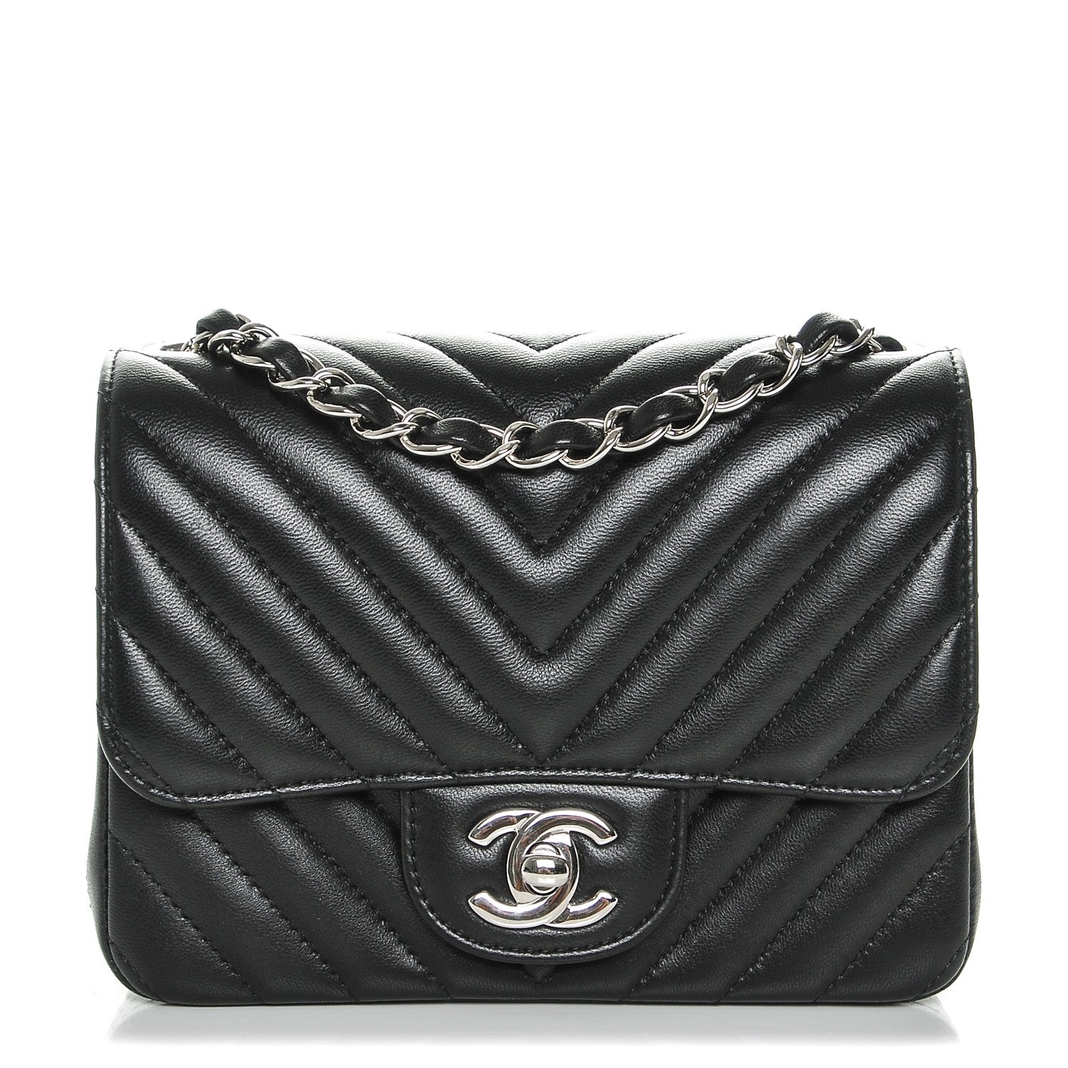 Chanel Lambskin Chevron Quilted Mini Square Flap Black 1 of 7