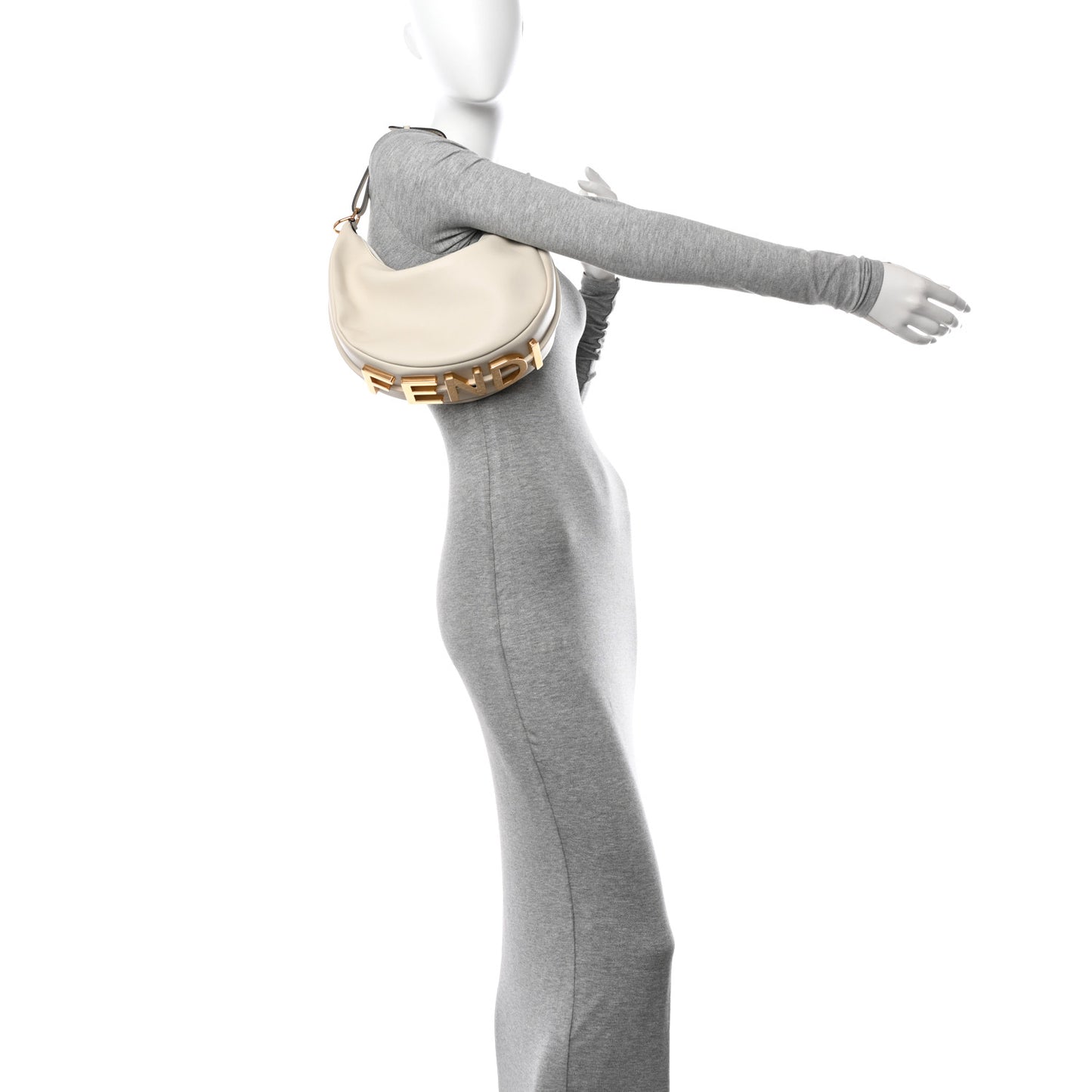 Vitello Grace Matte Small Fendigraphy Hobo Bag White Ice